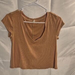 Intimately by Free People Cropped Cap Sleeve Flared Tan Shirt size S EUC
